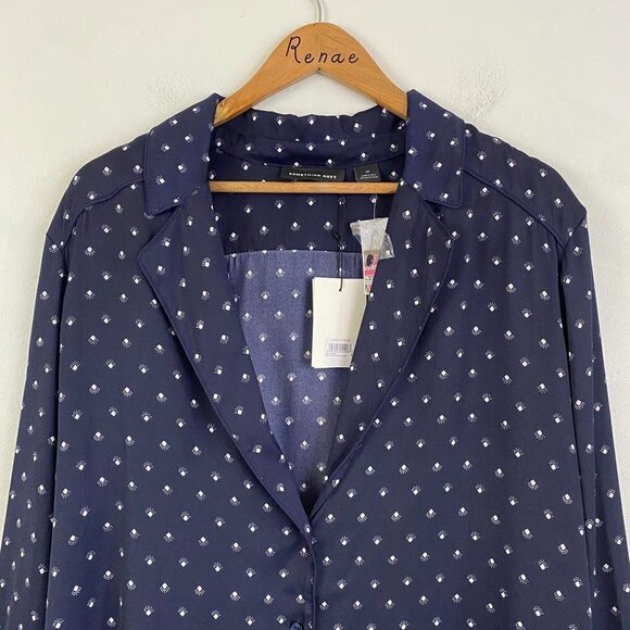 SOMETHING NAVY navy and white pattern satin sleep shirt - Picture 6 of 7